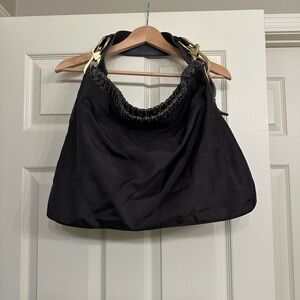 Chic Black Hobo Bag with Gold Accents